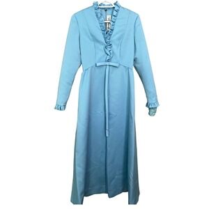 VTG 70s Harmay Union Made USA Maxi Dress S Ruffled Blue Minimalist Wedding Party